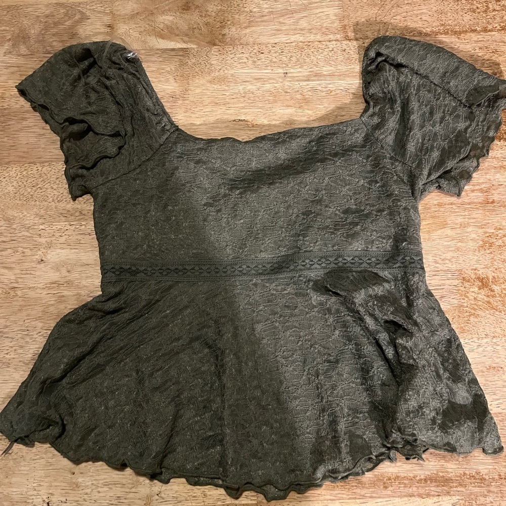 Heart Hips Olive Green Lace Peplum Blouse
